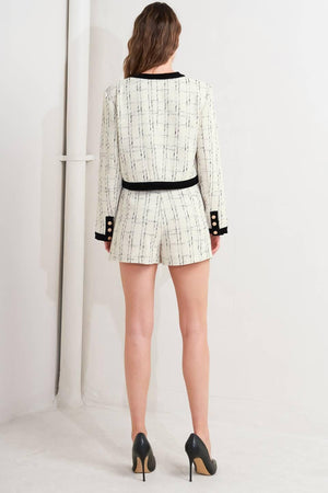PARIS BOUND WOVEN TWEED CROP JACKET.