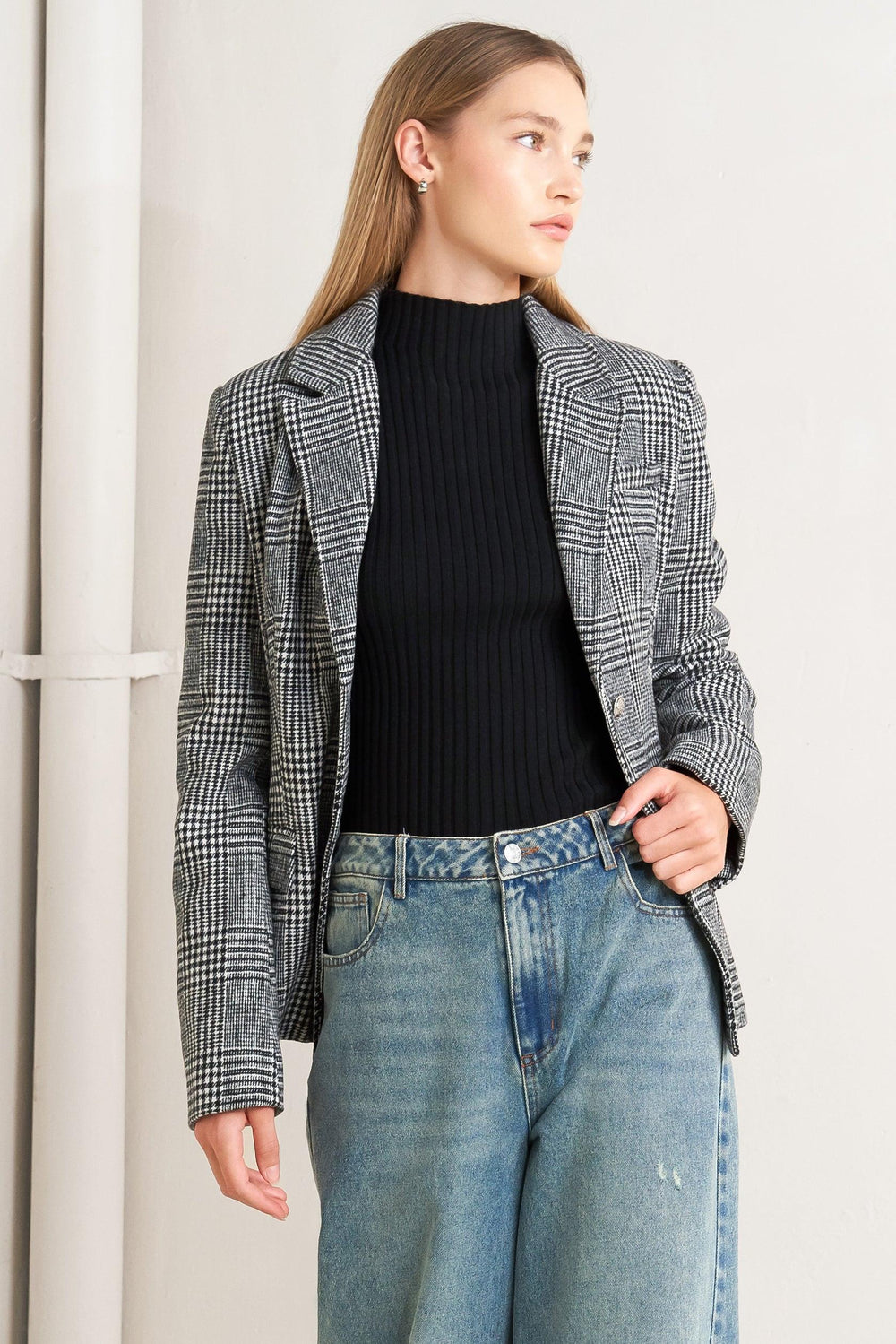 CITY CHECKLINE WOOLEN WOVEN JACKET.