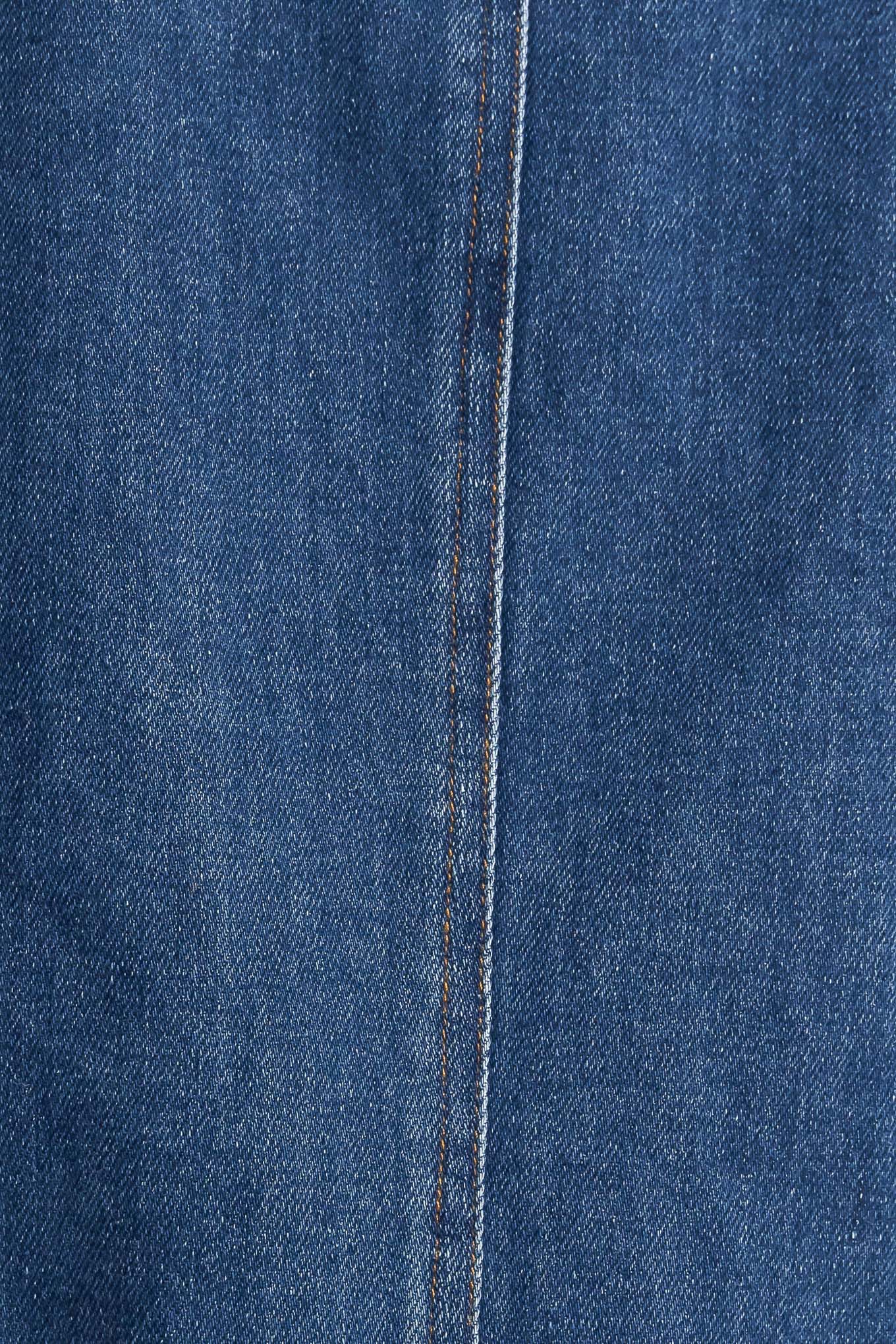 A washed denim jacket featuring round neckline, braided trim and hook &amp; eye closure