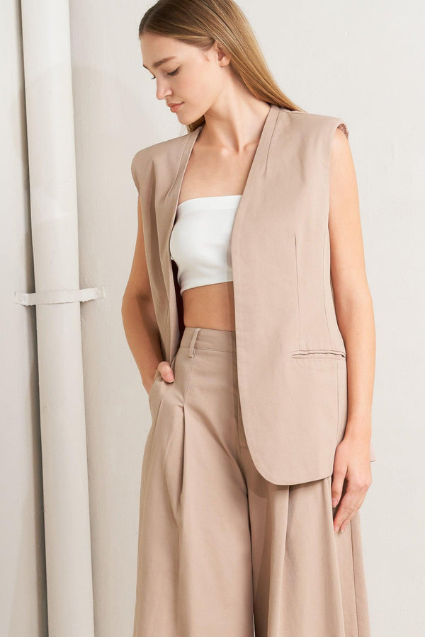 ELEGANT PLEAT WOVEN MIDI VEST.