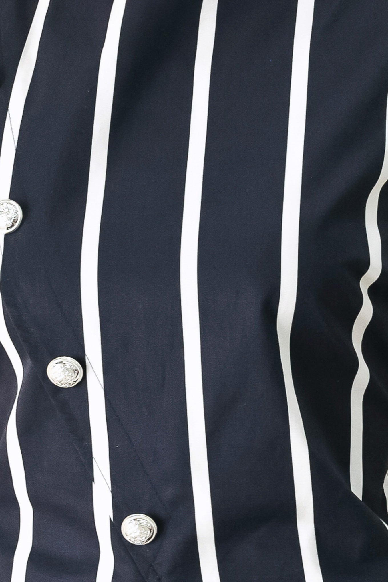Navy blue shirt with white vertical stripes and silver buttons | FREEMARKET