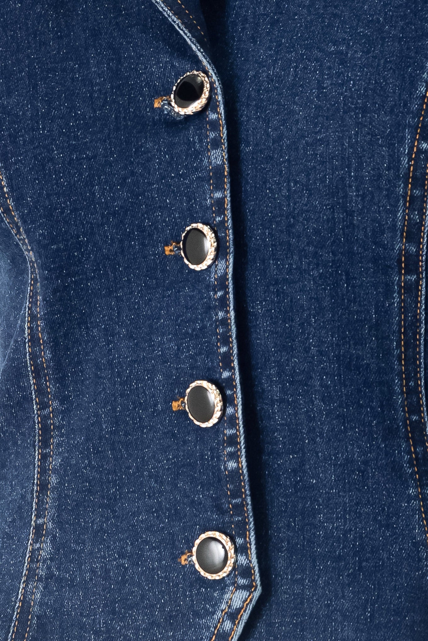 Close up of a denim vest with collar and front button closure | FREEMARKET