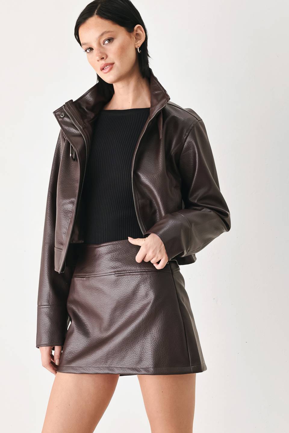 REBEL ROMANCE BUCKLED FAUX LEATHER CROPPED JACKET