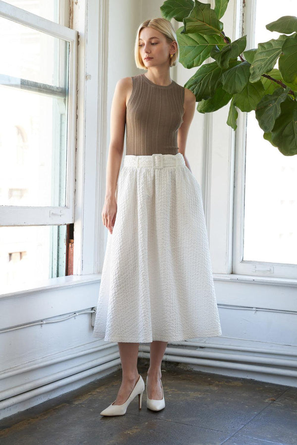 TALK TO THE SAND WOVEN MIDI SKIRT.