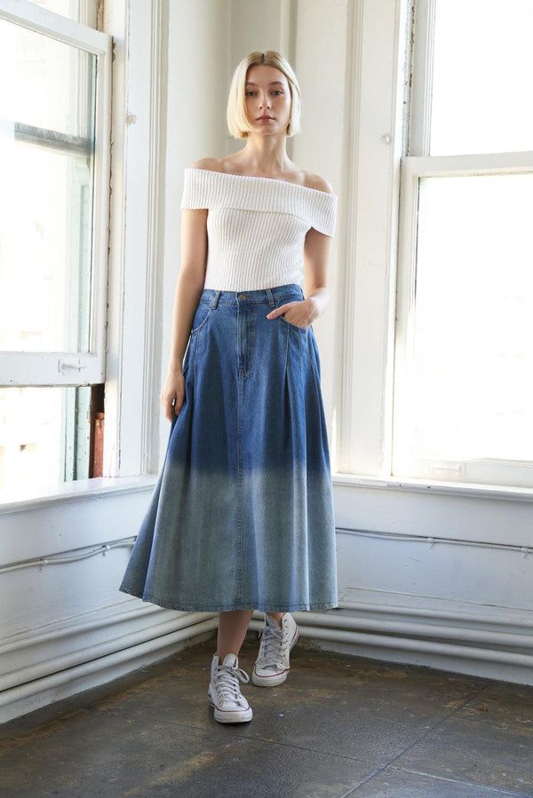 STATE OF MIND DENIM MIDI SKIRT.