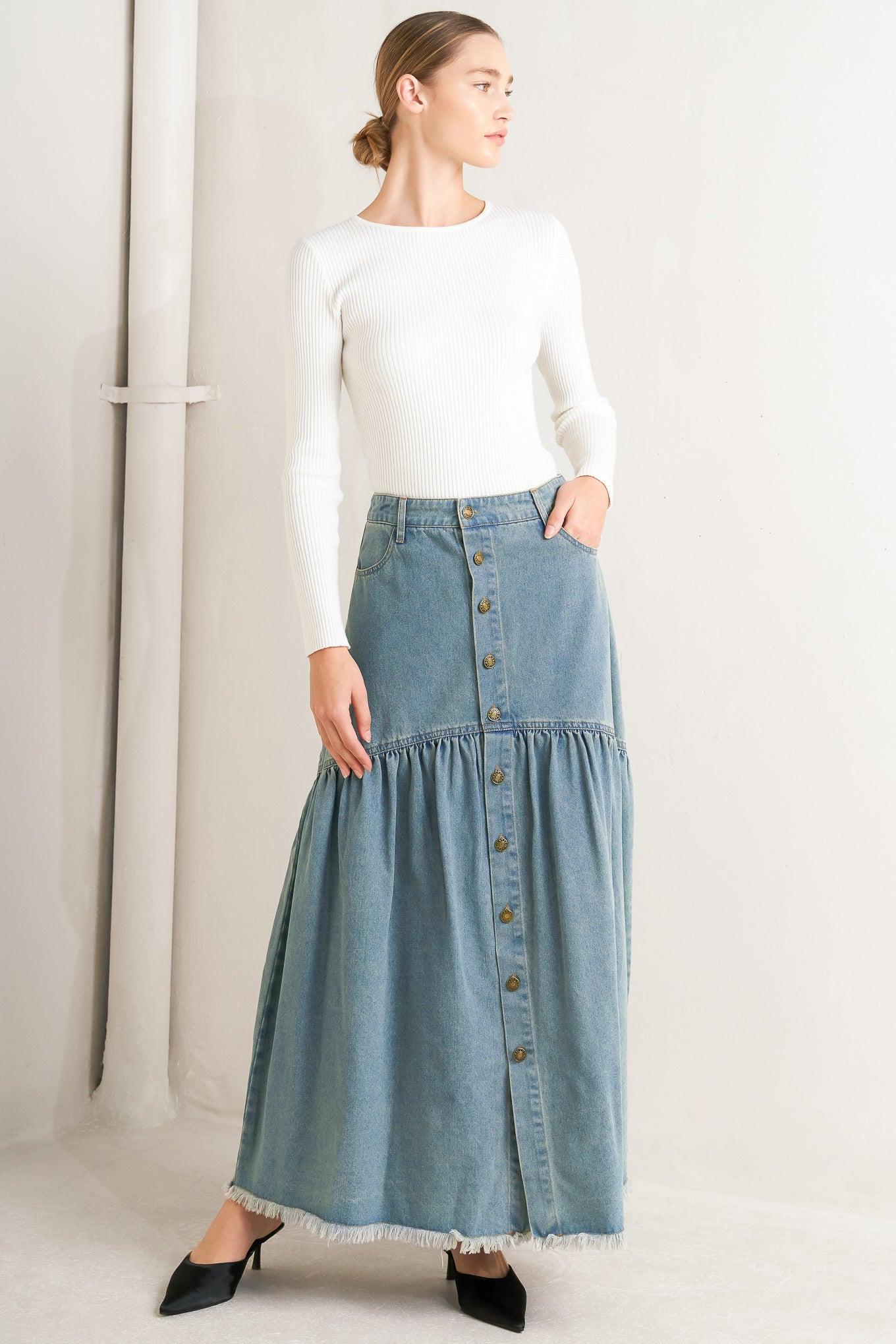 ボーダーズアットバルコニー DENIM QUILTED SKIT デニムスカート INTRICATE CHARM DENIM MIDI SKIRT l FREEMARKET – Flying Tomato
