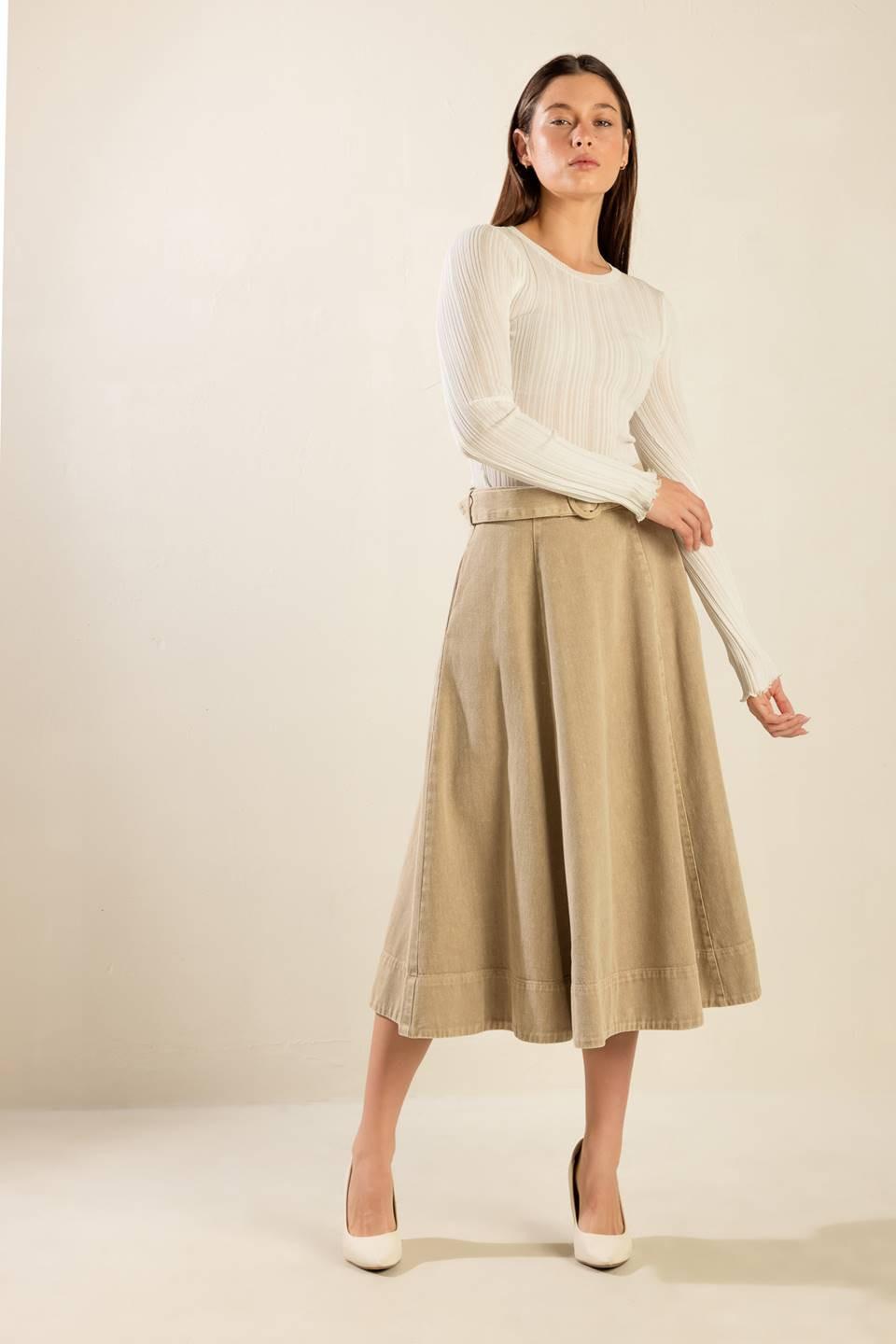 YOU KNOW IT TWILL MIDI SKIRT - Flying Tomato - SKIRTS - Freemarket