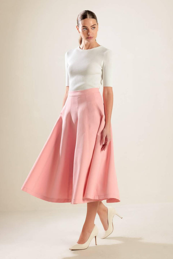 FALLING INTO BLISS WOVEN MIDI SKIRT.