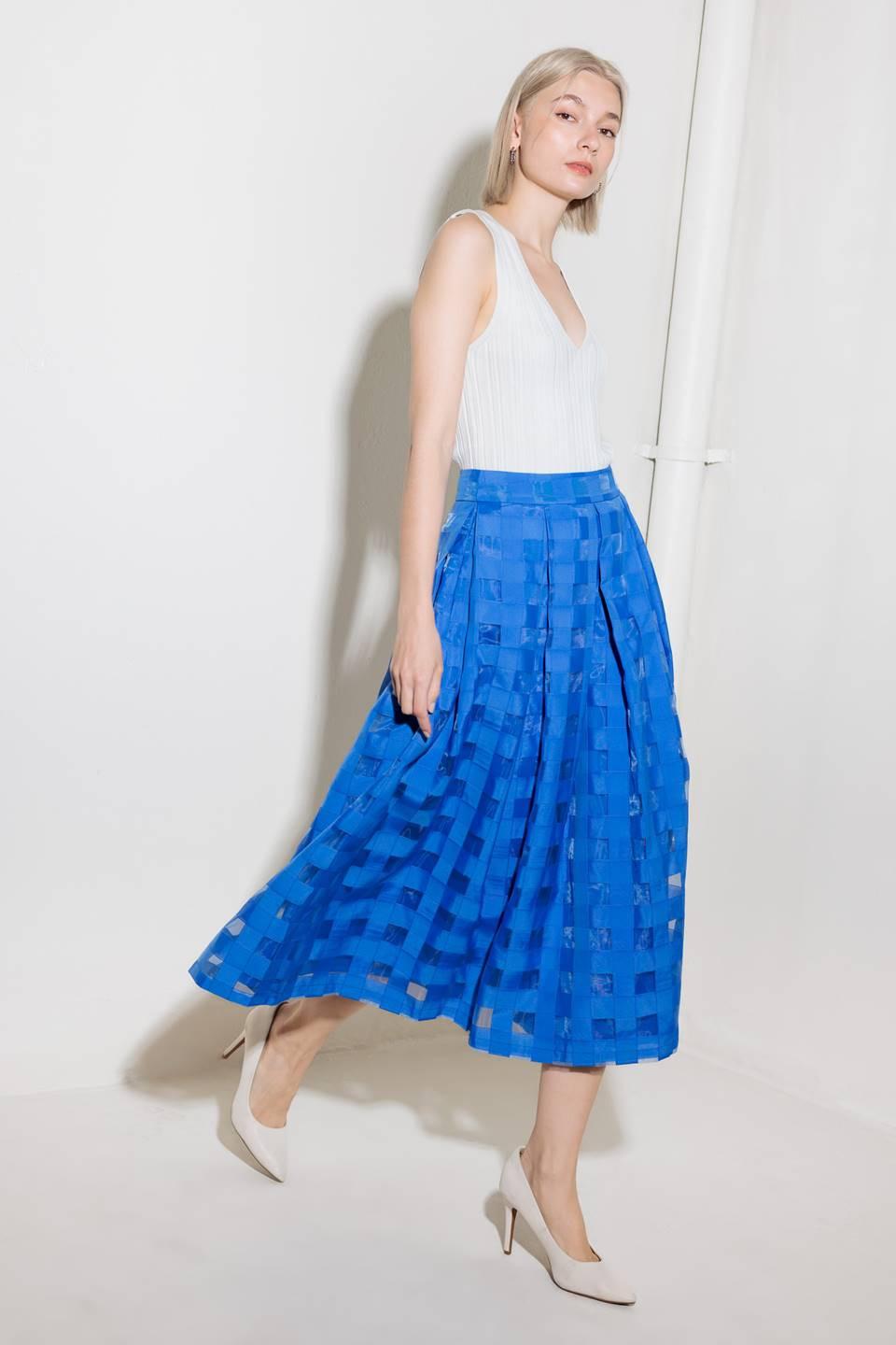 LIVE FOR US BLUE ORGANZA MIDI SKIRT.