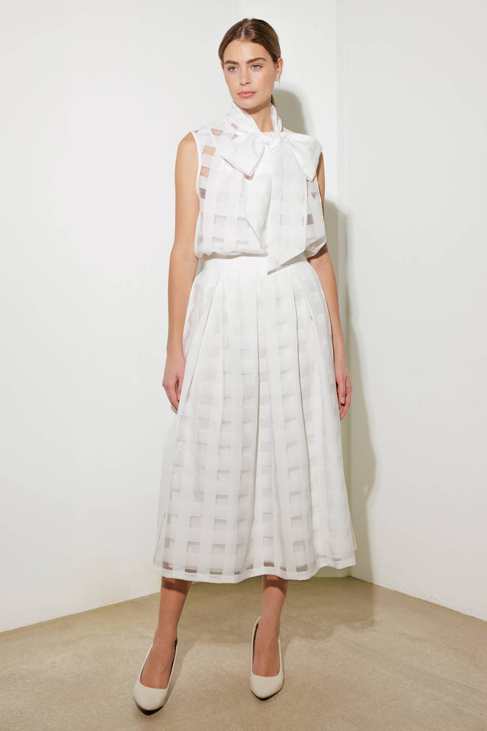 LIVE FOR US WHITE ORGANZA MIDI SKIRT