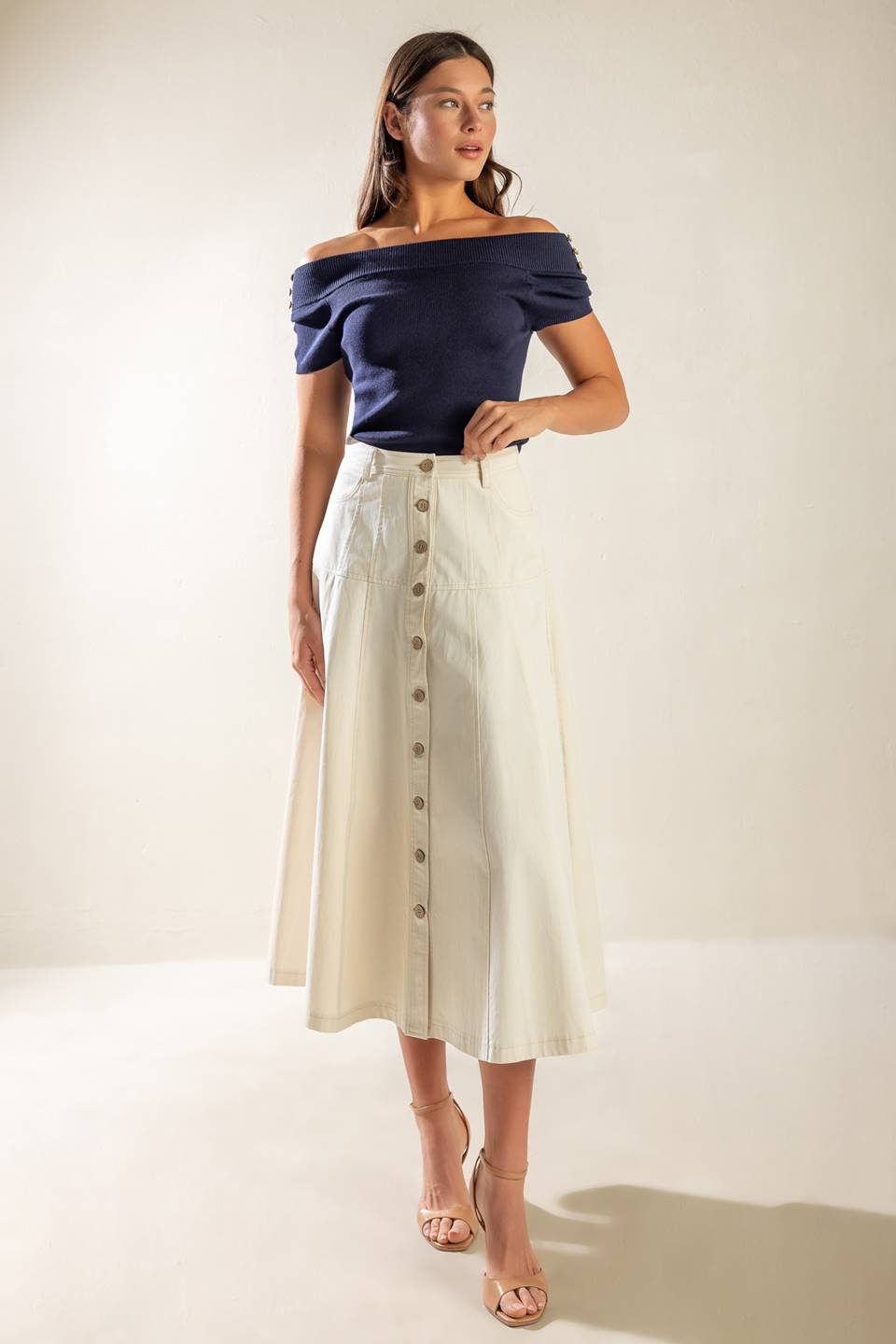 DANCING ON DEWDROPS WOVEN MIDI SKIRT