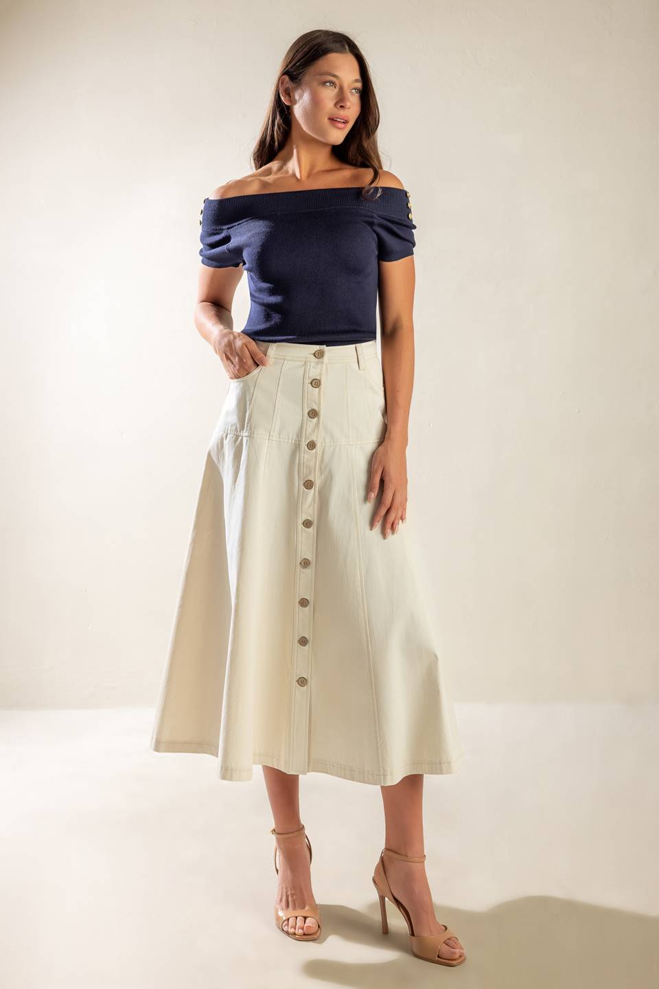 DANCING ON DEWDROPS WOVEN MIDI SKIRT