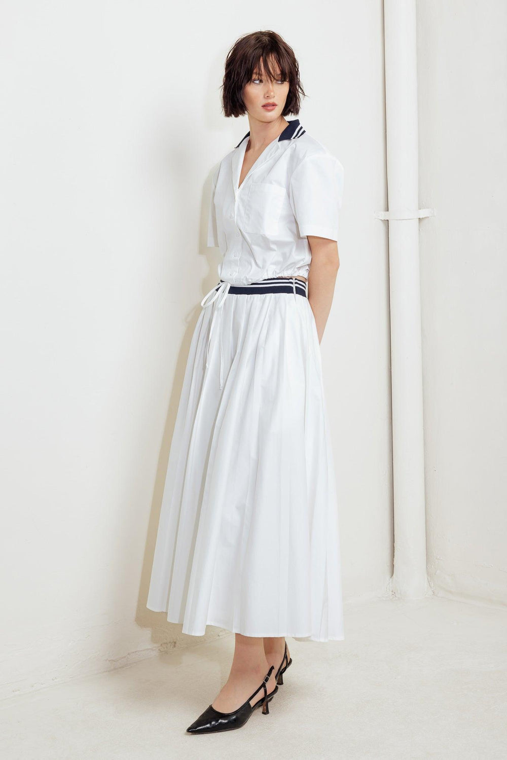 COASTAL COLLAR WOVEN MIDI SKIRT.