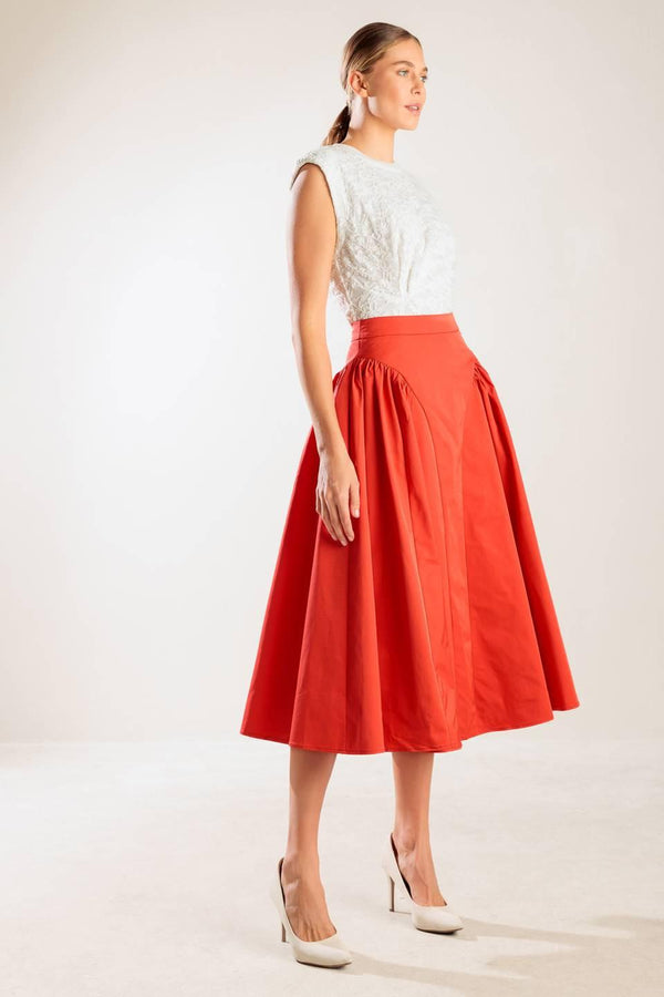 LUNCH WITH THE GIRLS WOVEN FULL MIDI SKIRT.