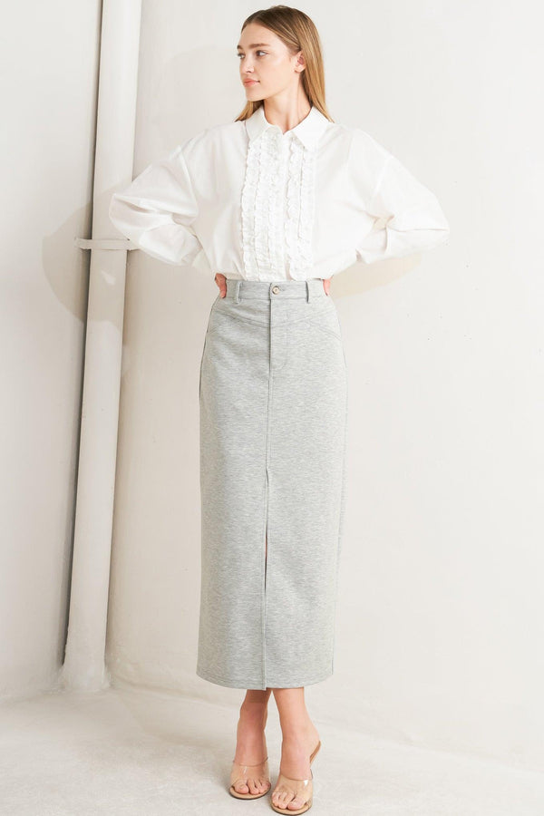 LOVELY BY NATURE KNIT MIDI SKIRT.