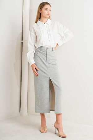 LOVELY BY NATURE KNIT MIDI SKIRT.
