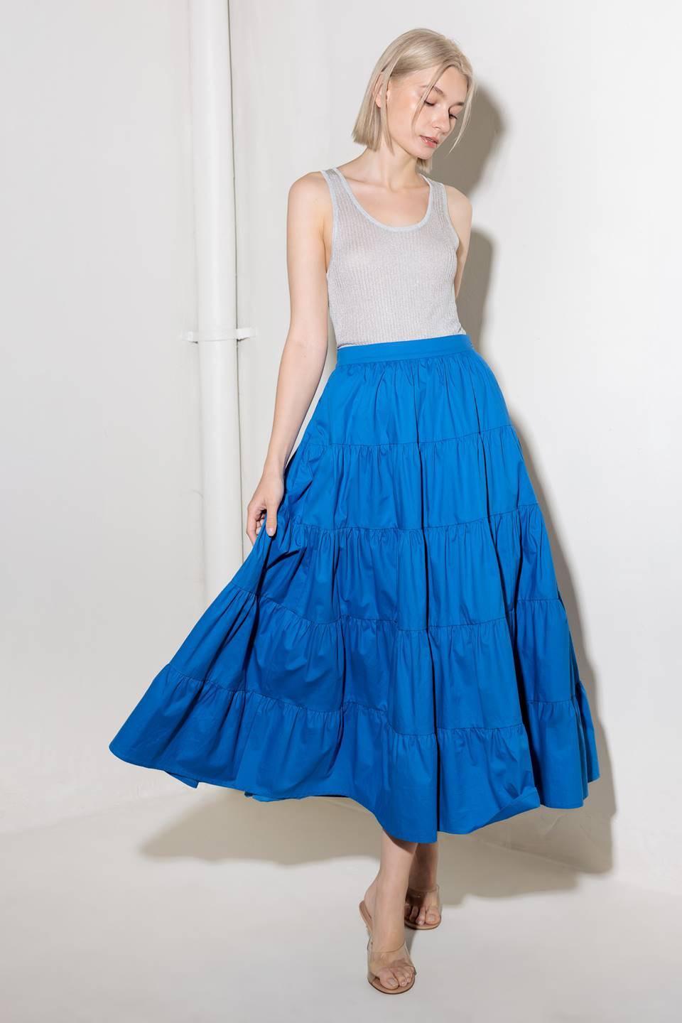 SIMPLY SPELLBOUND BLUE WOVEN FULL MIDI SKIRT.