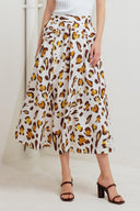 A printed woven full skirt with side zipper closure