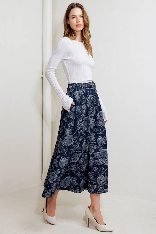 URBAN MUSE JACQUARD DENIM SKIRT.