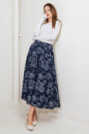 URBAN MUSE JACQUARD DENIM SKIRT.