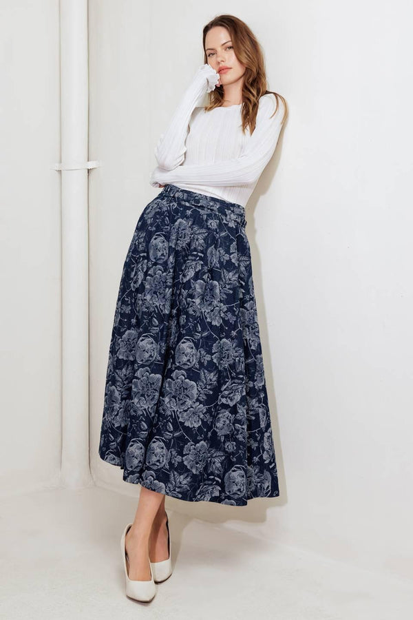 URBAN MUSE JACQUARD DENIM SKIRT.