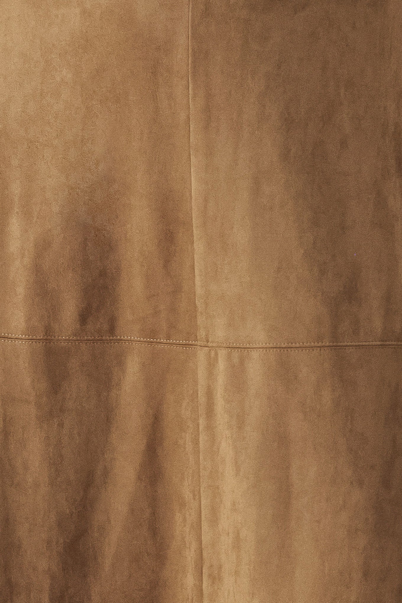 A camel brown suede midi skirt with a matching brown belt, worn by a model | FREEMARKET