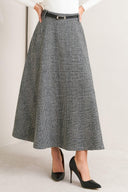 CITY CHECKLINE WOOLEN WOVEN MIDI SKIRT.