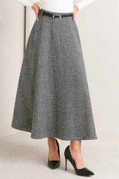 CITY CHECKLINE WOOLEN WOVEN MIDI SKIRT.