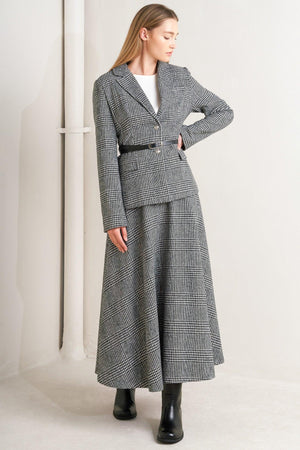 CITY CHECKLINE WOOLEN WOVEN MIDI SKIRT.
