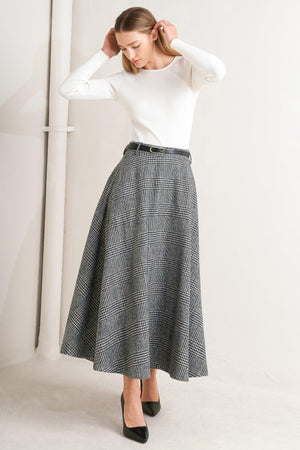 CITY CHECKLINE WOOLEN WOVEN MIDI SKIRT.