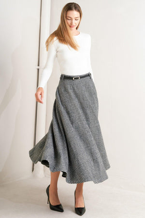 CITY CHECKLINE WOOLEN WOVEN MIDI SKIRT.
