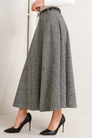 CITY CHECKLINE WOOLEN WOVEN MIDI SKIRT.