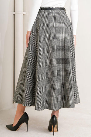 CITY CHECKLINE WOOLEN WOVEN MIDI SKIRT.