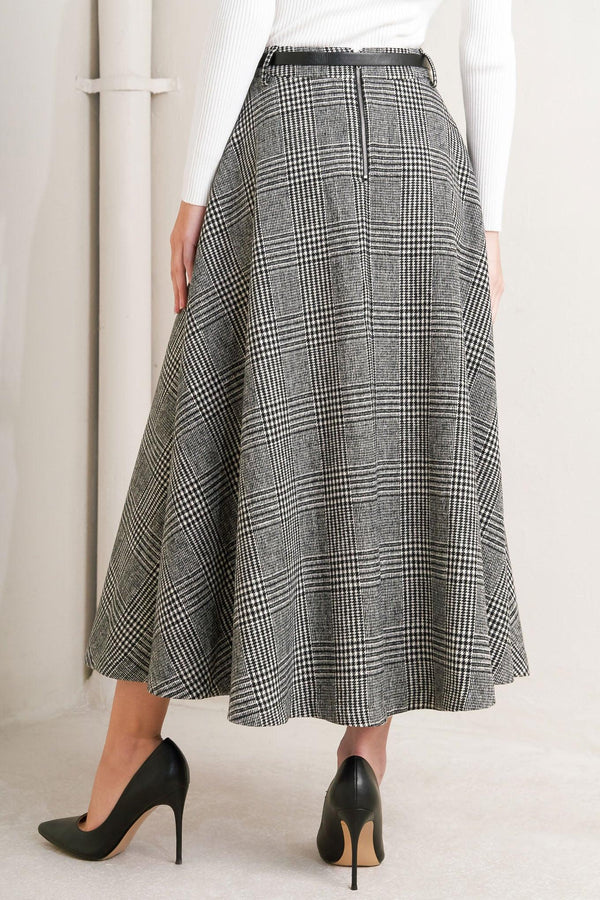 CITY CHECKLINE WOOLEN WOVEN MIDI SKIRT.