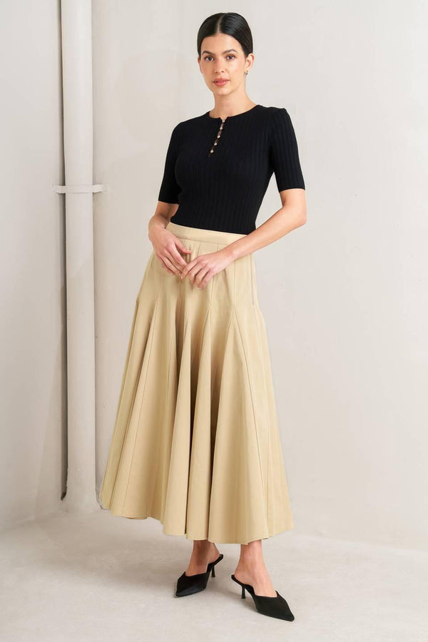 PALE FRAME WOVEN TAUPE CIRCLE SKIRT.