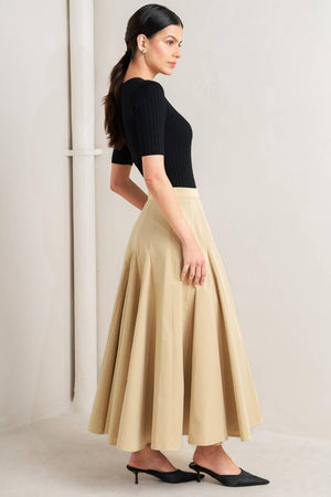 PALE FRAME WOVEN TAUPE CIRCLE SKIRT.