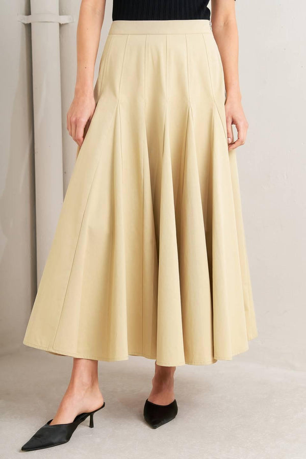 PALE FRAME WOVEN TAUPE CIRCLE SKIRT.