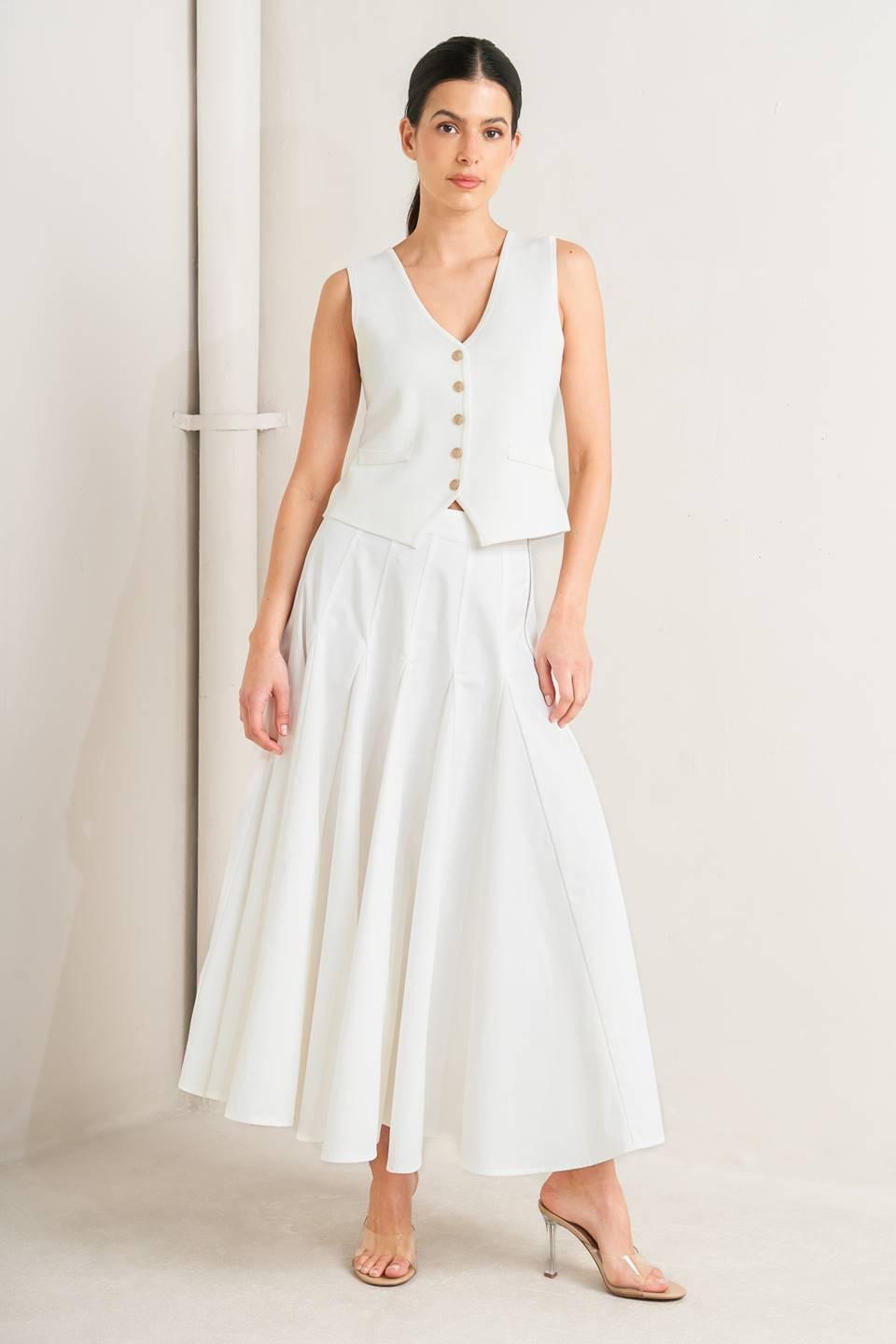 PALE FRAME WHITE WOVEN CIRCLE SKIRT.