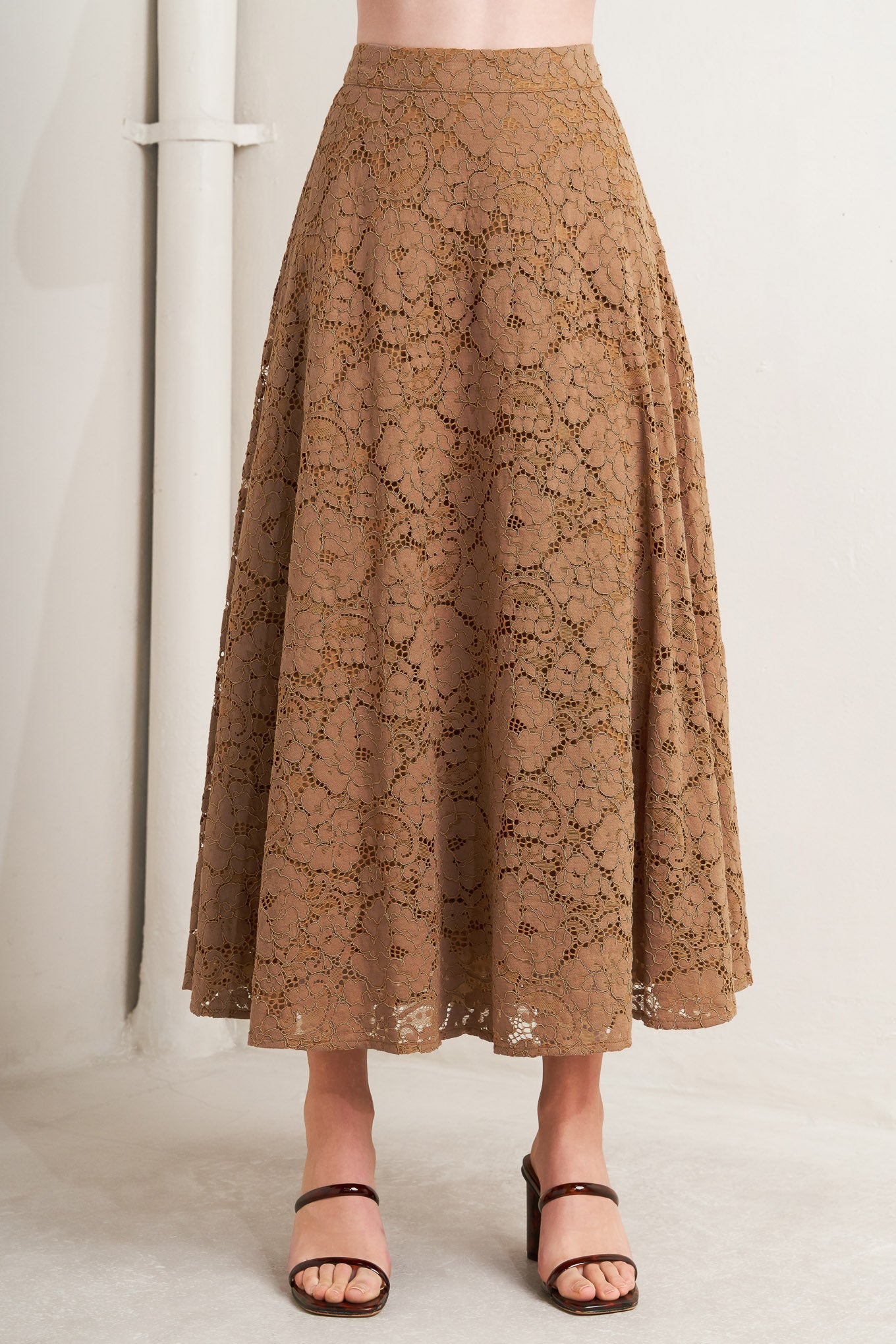 PURELY ROMANTIC WOVEN LACE MIDI SKIRT