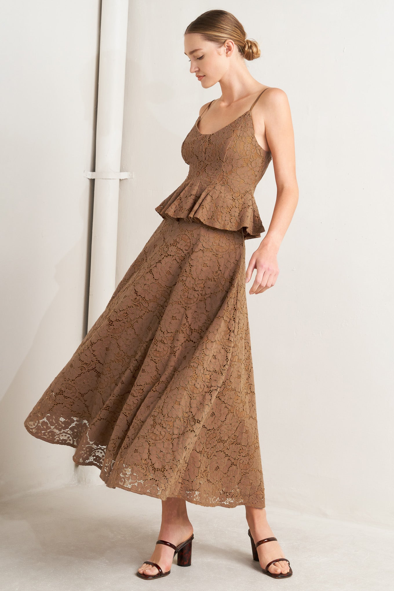 PURELY ROMANTIC WOVEN LACE MIDI SKIRT