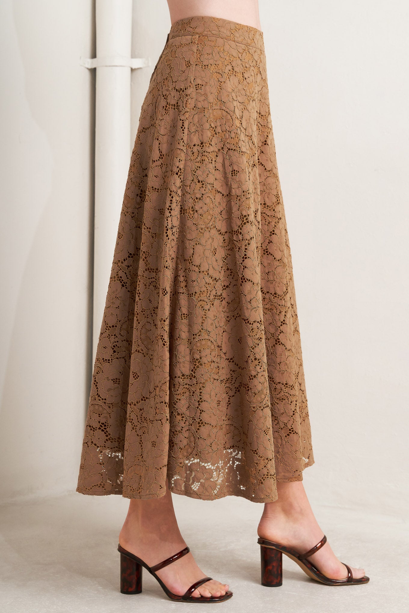 PURELY ROMANTIC WOVEN LACE MIDI SKIRT