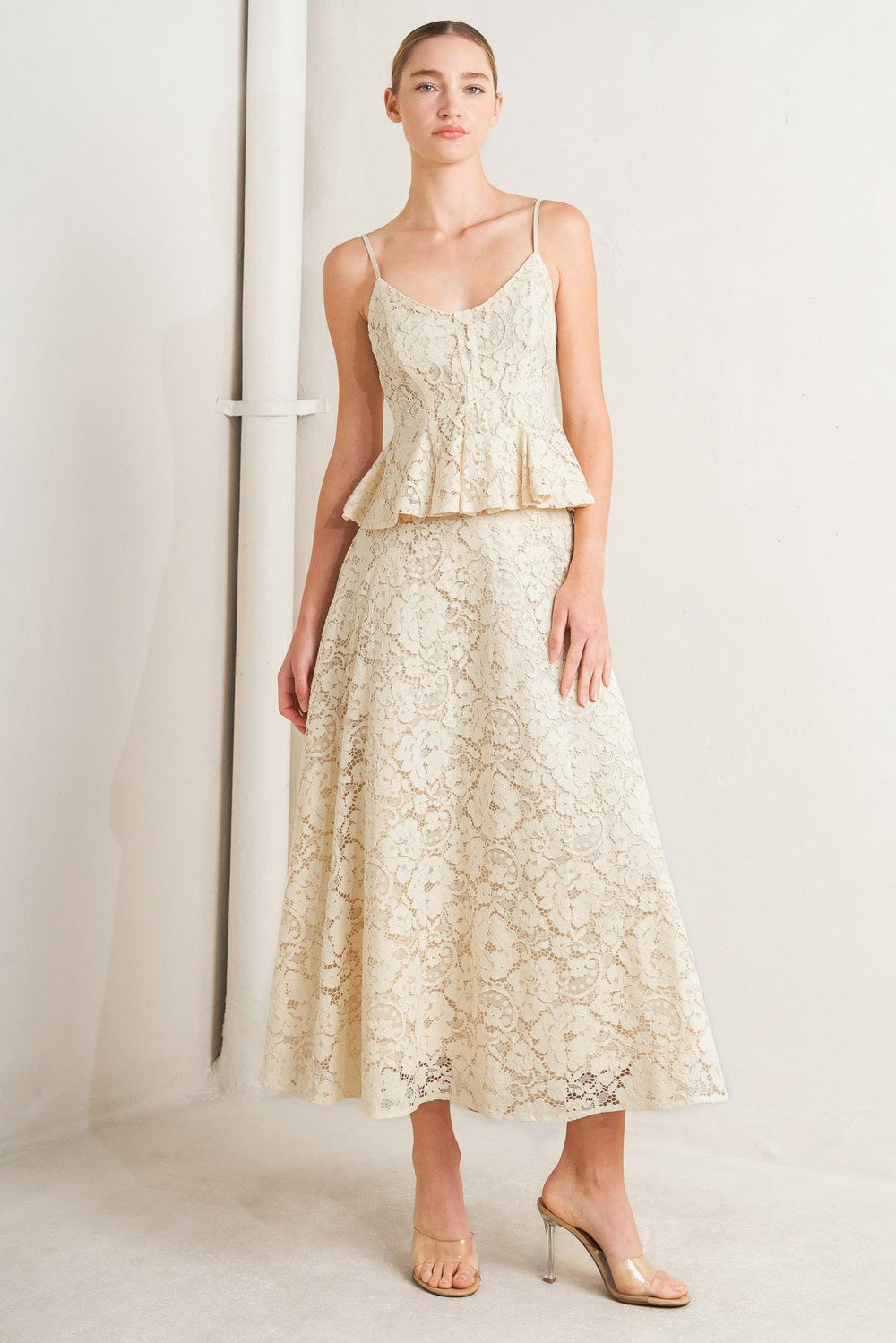 PURELY ROMANTIC WOVEN LACE MIDI SKIRT - Flying Tomato - SKIRTS - Freemarket