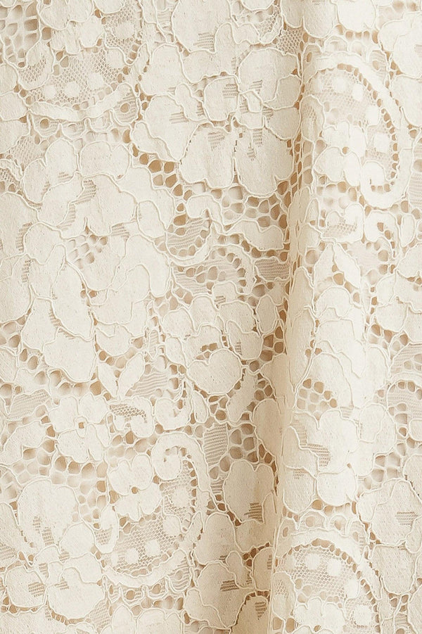 A woven lace circle midi skirt with back zipper closure

Details:

Self: 65% Cotton 35% Nylon

Lining: 100% Cotton

Size & Fit

-Model is 5`8" And Wearing Size Small
-Measurements Taken From Size Small
-Approx. Length: 37"