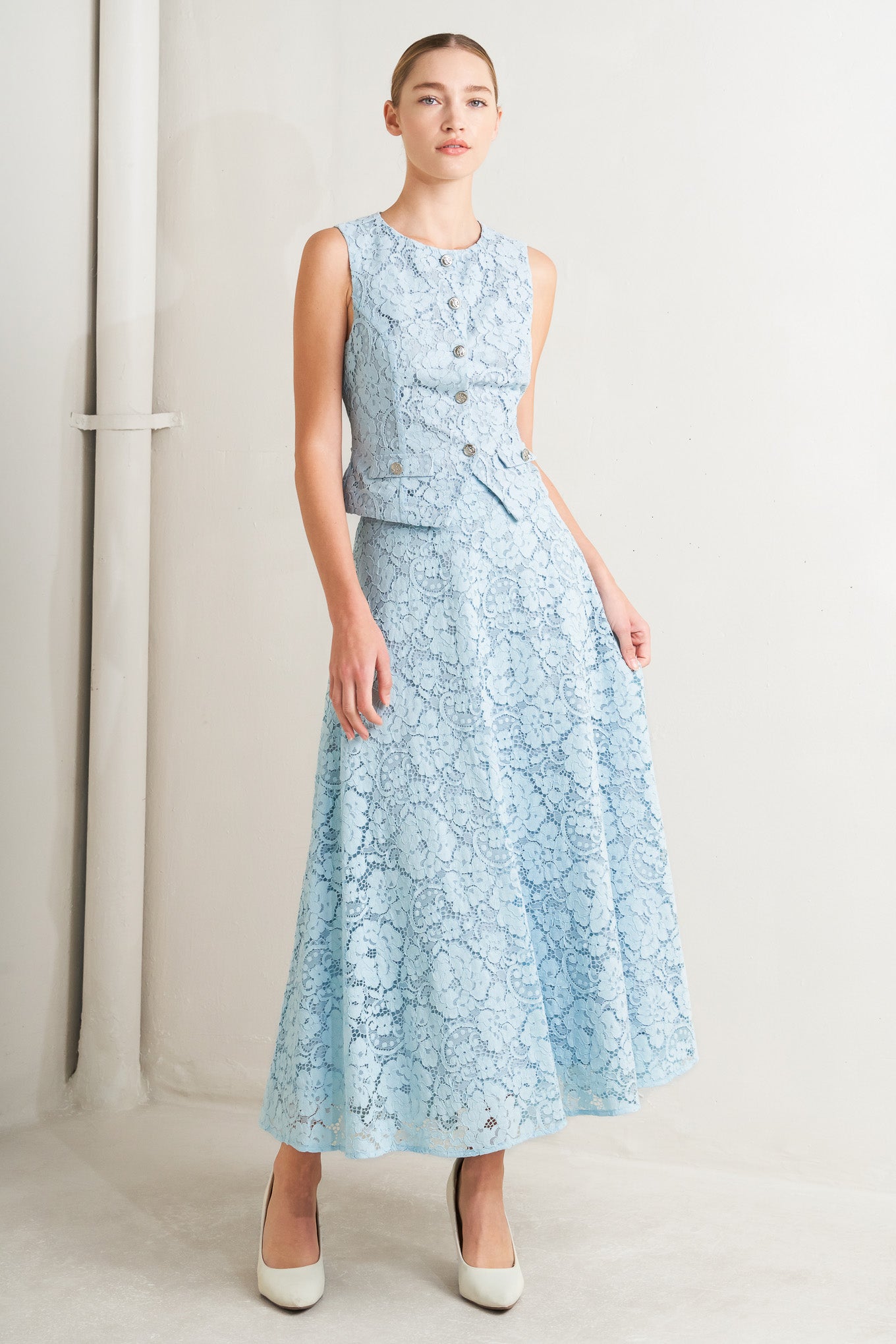 PURELY ROMANTIC WOVEN LACE MIDI SKIRT - Flying Tomato - SKIRTS - Freemarket