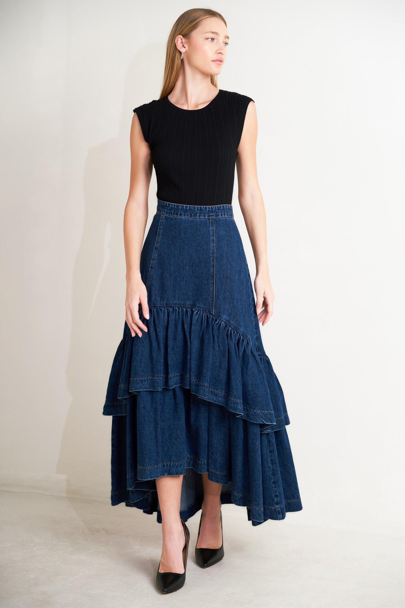 long denim skirts and dresses Long Denim Skirts Are Making A Comeback Against All Odds