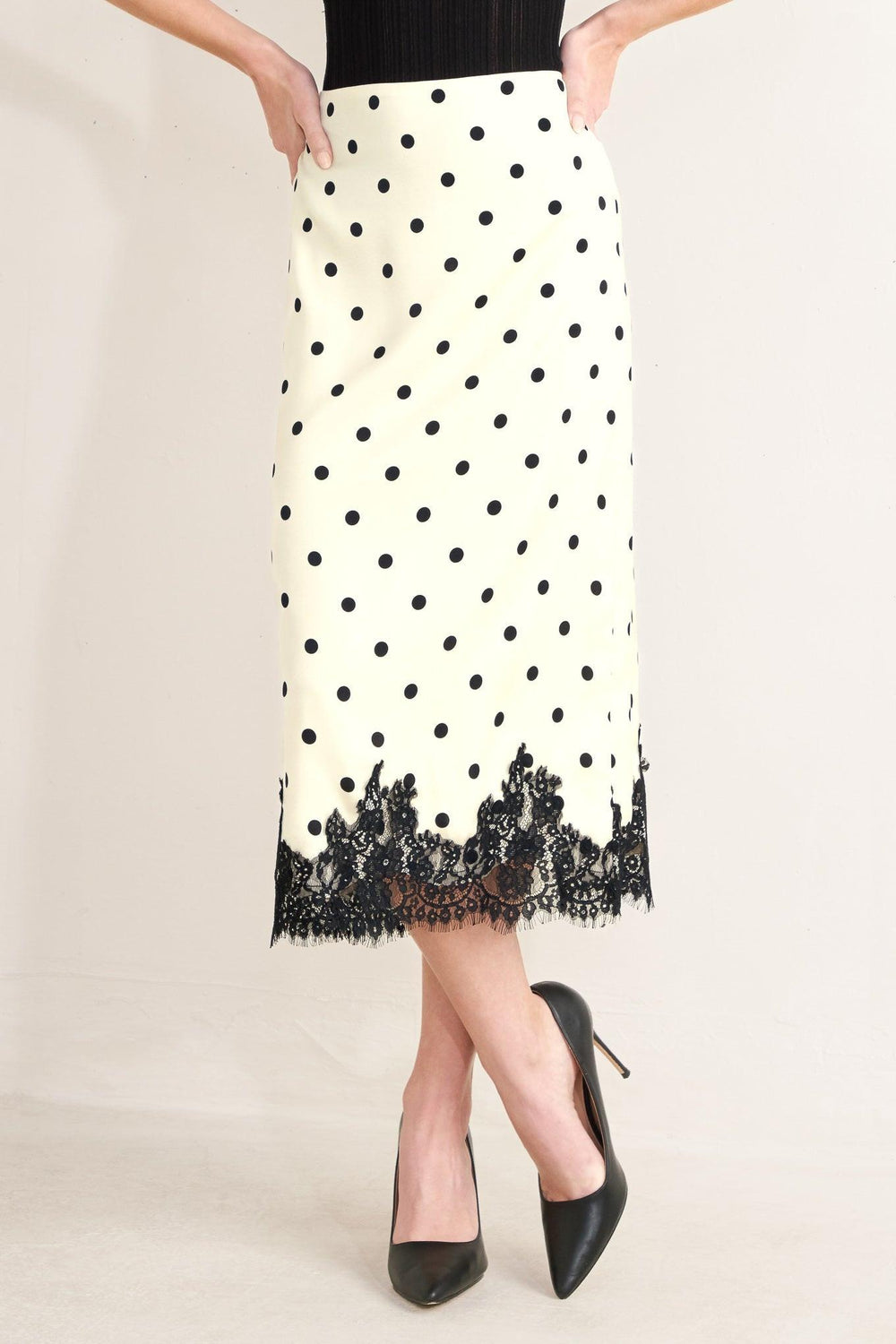PARIS POLKA WOVEN MIDI PENCIL SKIRT.