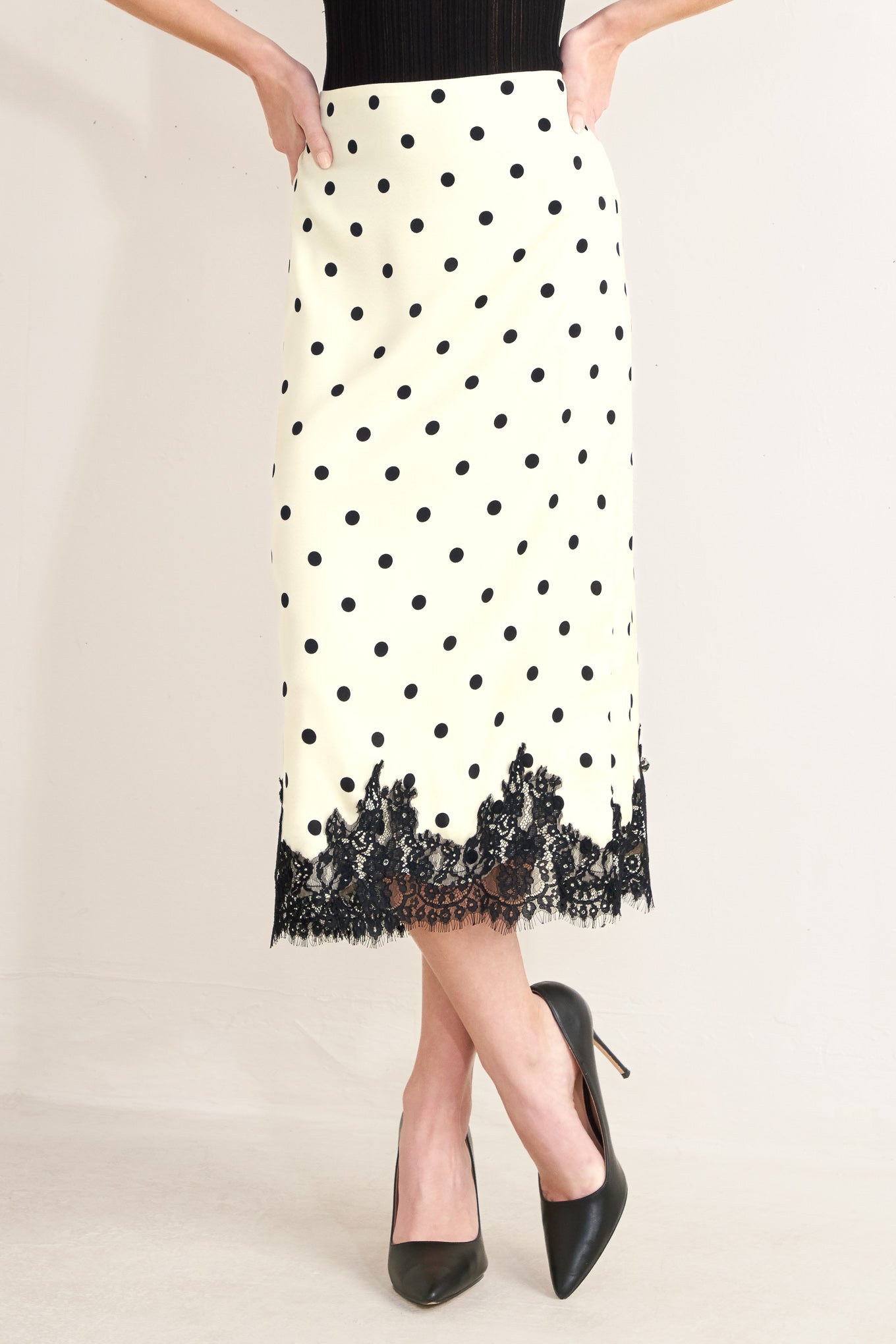 PARIS POLKA WOVEN MIDI PENCIL SKIRT