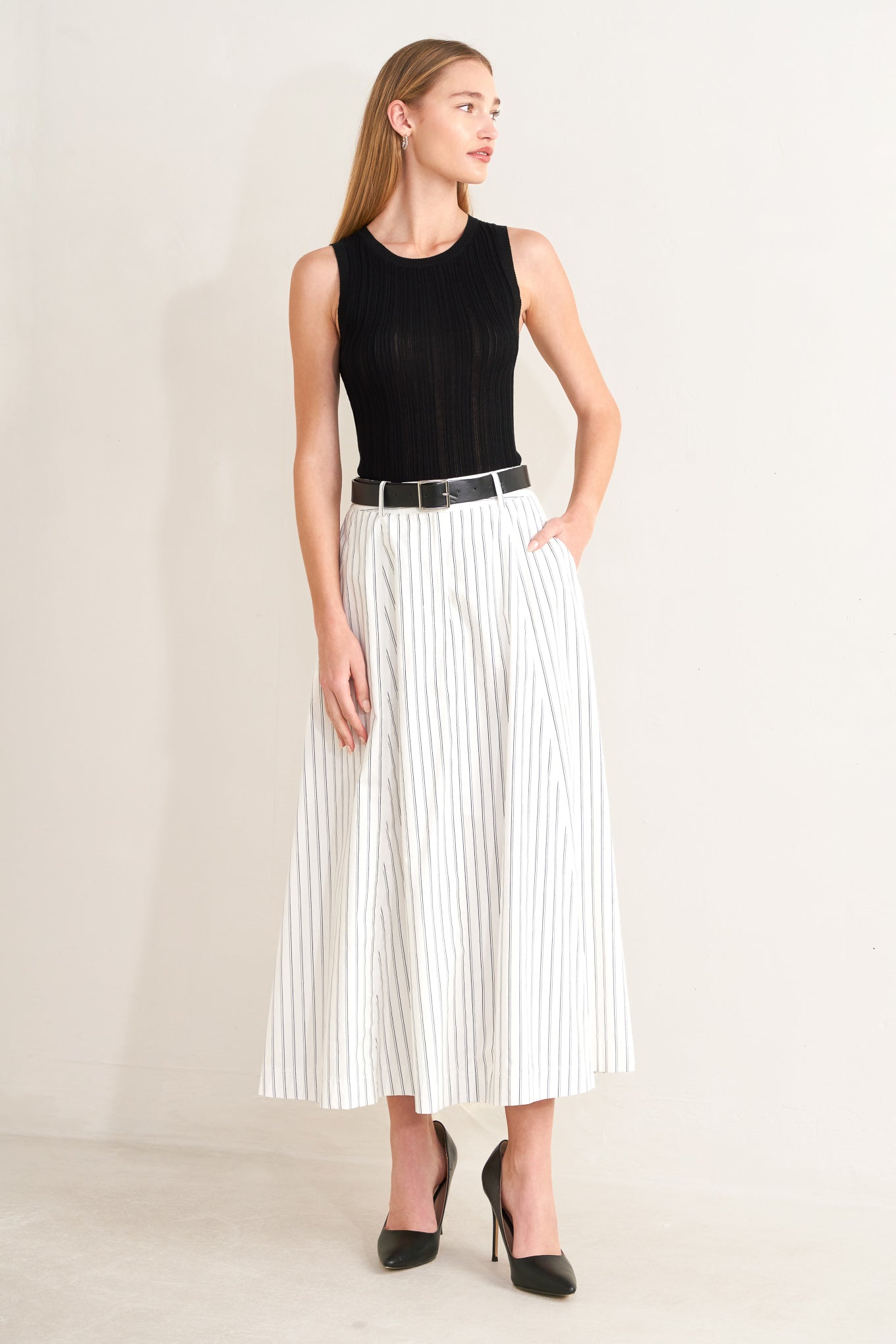 UPTOWN STRIPE WOVEN MDI CIRCLE SKIRT
