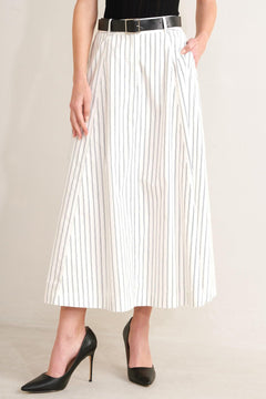 UPTOWN STRIPE WOVEN MDI CIRCLE SKIRT.