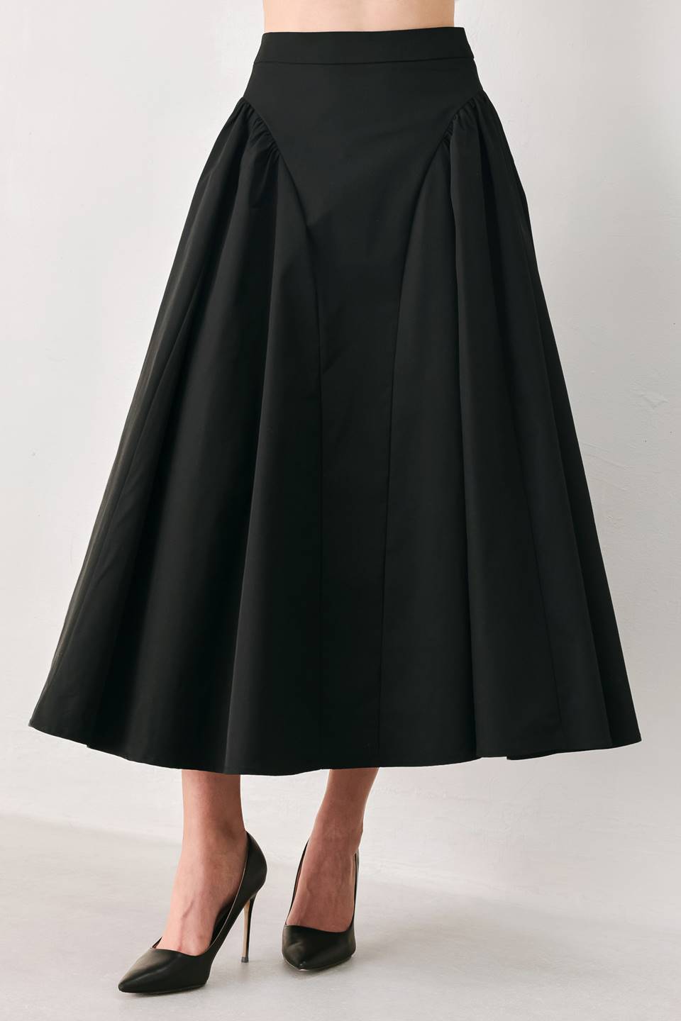SCULPTED NOIR BLACK/BURGUNDY SHIRRED MIDI SKIRT